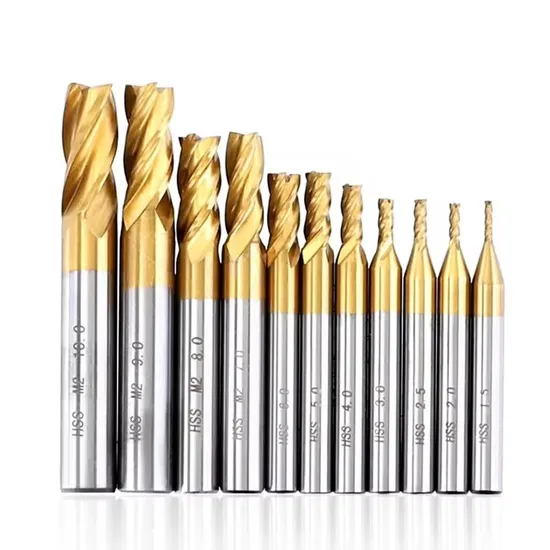 CNC Tool Router Bit Flat Head HSS 4 Flutes Titanium Coated Milling Cutter End Mill